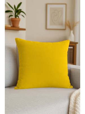 Luvora Home Luna Serisi Kadife Dokulu Kırlent Kılıfı - Koyu Sarı