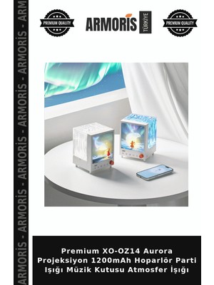 Armoris Premium XO-OZ14 Aurora Projeksiyon 1200MAH Hoparlör Parti Işığı Müzik Kutusu Atmosfer Işığı
