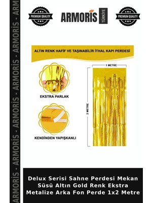 Armoris Delux Serisi Sahne Perdesi Mekan Süsü Altın Gold Renk Ekstra Metalize Arka Fon Perde 1x2 Metre