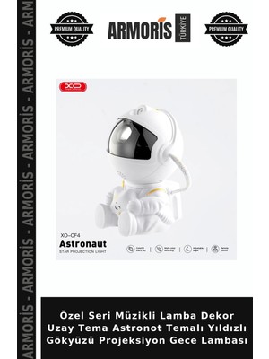Armoris Özel Seri Müzikli Lamba Dekor Uzay Tema Astronot Temalı Yıldızlı Gökyüzü Projeksiyon Gece Lambası
