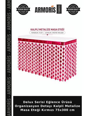 Armoris Delux Serisi Eğlence Ürüsü Organizasyon Detayı Kalpli Metalize Masa Eteği Kırmızı 75X300 cm