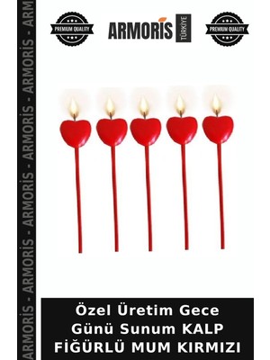 Armoris Özel Üretim Gece Günü Sunum Kalp Fiğürlü Mum Kırmızı