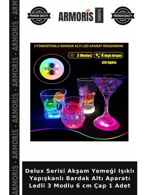 Armoris Delux Serisi Akşam Yemeği Işıklı Yapışkanlı Bardak Altı Aparatı Ledli 3 Modlu 6 cm Çap 1 Adet