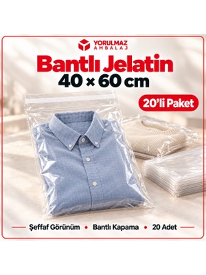 Yorulmaz Ambalaj 40X60 Bantlı Jelatin Torba | Kendinden Yapışkanlı Şeffaf Ambalaj Poşeti