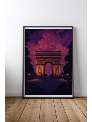Keyf Home Arc De Triomphe At Dusk Siyah Çerçeveli Mdf Tablo Poster Salon Duvar Dekoru Hediye