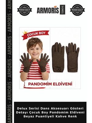 Armoris Delux Serisi Dans Aksesuarı Gösteri Detayı Çocuk Boy Pandomim Eldiveni Beyaz Puantiyeli Kahve Renk