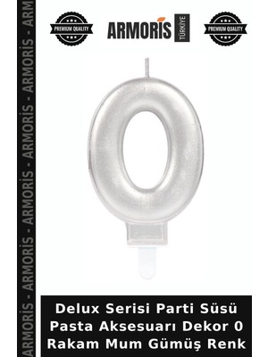 Armoris Delux Serisi Parti Süsü Pasta Aksesuarı Dekor 0 Rakam Mum Gümüş Renk