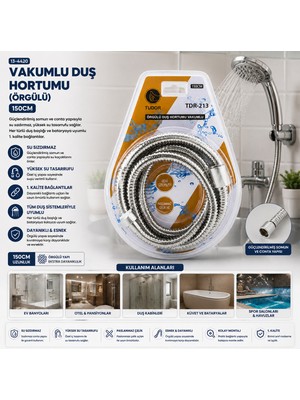 Bezos Krom Örgülü Vakumlu Duş Hortumu 150 cm BZS10
