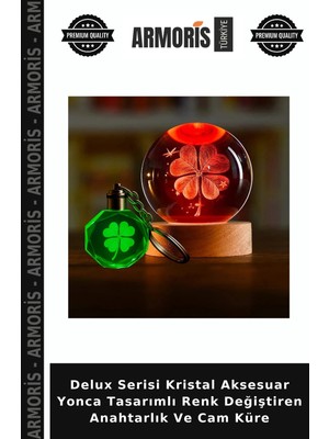 Armoris Delux Serisi Kristal Aksesuar Yonca Tasarımlı Renk Değiştiren Anahtarlık ve Cam Küre