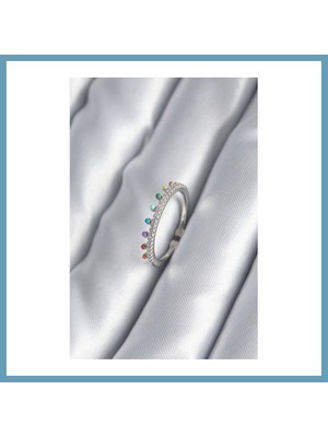 Bezos Pirinç Gümüş Renk Zirkon Taş Detay Kadın Yüzük MBT06