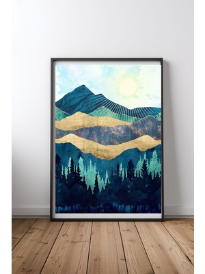 Keyf Home Blue Forest Siyah Çerçeveli Mdf Tablo Poster Salon Duvar Dekoru Hediye