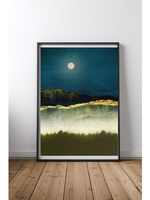 Keyf Home Midnight Moonlight Siyah Çerçeveli Mdf Tablo Poster Salon Duvar Dekoru Hediye