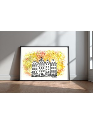 Keyf Home Colorful Stockholm Siyah Çerçeveli Mdf Tablo Poster Salon Duvar Dekoru Hediye