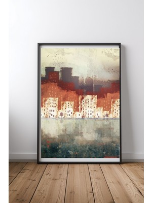 Keyf Home City Rain Siyah Çerçeveli Mdf Tablo Poster Salon Duvar Dekoru Hediye