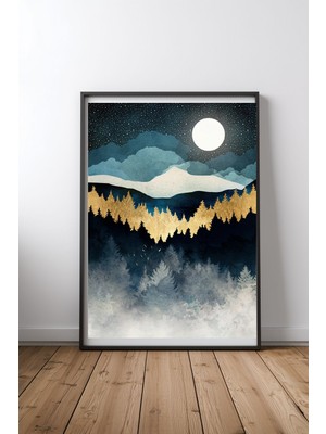 Keyf Home Indigo Night Siyah Çerçeveli Mdf Tablo Poster Salon Duvar Dekoru Hediye