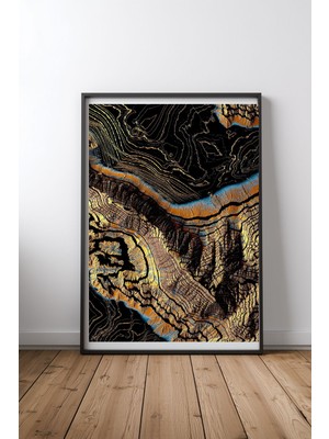 Keyf Home Golden Canyons Siyah Çerçeveli Mdf Tablo Poster Salon Duvar Dekoru Hediye
