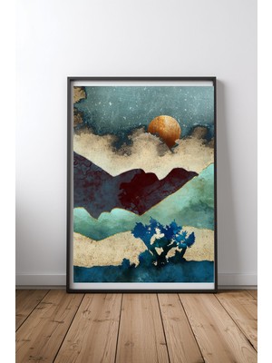 Keyf Home Evening Calm Siyah Çerçeveli Mdf Tablo Poster Salon Duvar Dekoru Hediye