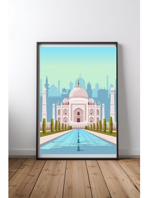 Keyf Home Taj Mahal Travel Print Siyah Çerçeveli Mdf Tablo Poster Salon Duvar Dekoru Hediye