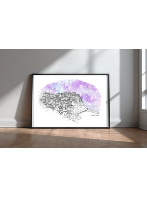 Keyf Home Colorful Cinque Terre Siyah Çerçeveli Mdf Tablo Poster Salon Duvar Dekoru Hediye