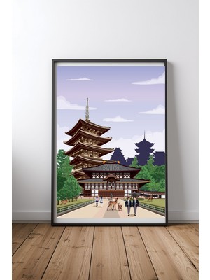 Keyf Home Nara Travel Print Siyah Çerçeveli Mdf Tablo Poster Salon Duvar Dekoru Hediye
