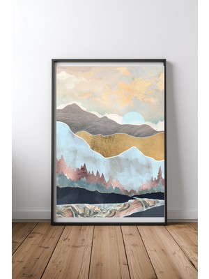 Keyf Home Winter Light Siyah Çerçeveli Mdf Tablo Poster Salon Duvar Dekoru Hediye
