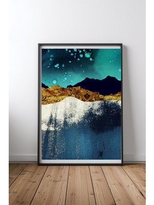 Keyf Home Evening Stars Siyah Çerçeveli Mdf Tablo Poster Salon Duvar Dekoru Hediye