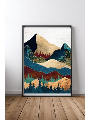 Keyf Home Malachite Mountains Siyah Çerçeveli Mdf Tablo Poster Salon Duvar Dekoru Hediye