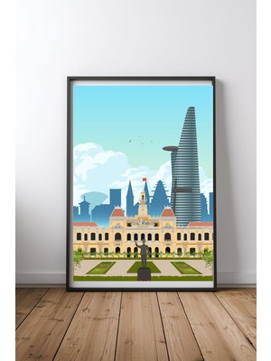 Keyf Home Ho Chi Minh City Travel Print Siyah Çerçeveli Mdf Tablo Poster Salon Duvar Dekoru Hediye
