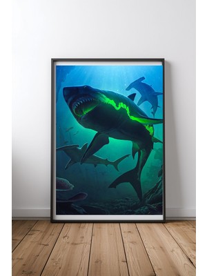 Keyf Home Blackshark Siyah Çerçeveli Mdf Tablo Poster Salon Duvar Dekoru Hediye