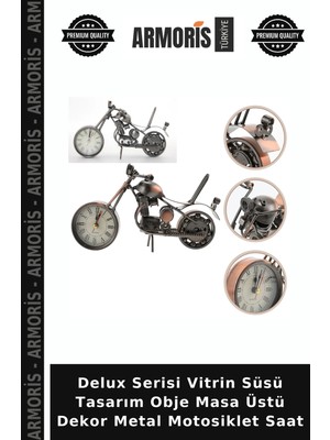 Armoris Delux Serisi Vitrin Süsü Tasarım Obje Masa Üstü Dekor Metal Motosiklet Saat