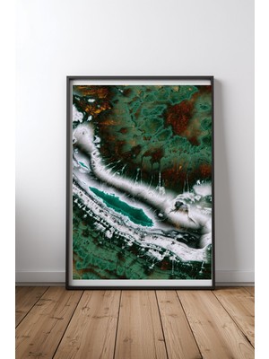 Keyf Home Emerald Agate Abstract Siyah Çerçeveli Mdf Tablo Poster Salon Duvar Dekoru Hediye