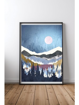 Keyf Home Blueberry Sky Siyah Çerçeveli Mdf Tablo Poster Salon Duvar Dekoru Hediye