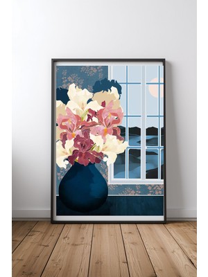 Keyf Home Cottage Iris View Siyah Çerçeveli Mdf Tablo Poster Salon Duvar Dekoru Hediye