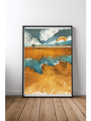 Keyf Home Desert River Siyah Çerçeveli Mdf Tablo Poster Salon Duvar Dekoru Hediye