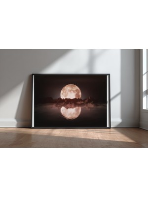 Keyf Home Misty Moon Siyah Çerçeveli Mdf Tablo Poster Salon Duvar Dekoru Hediye