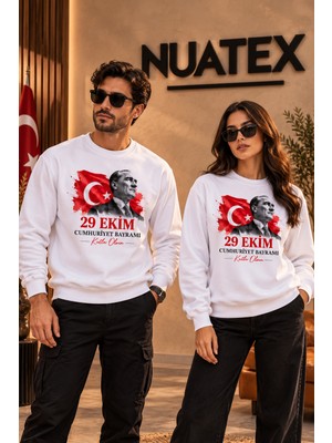 Nuatex 29 Ekim Cumhuriyet Bayramı Özel Tasarım Baskılı 3 Iplik Şardonlu Regular Kalıp Sweatshirt