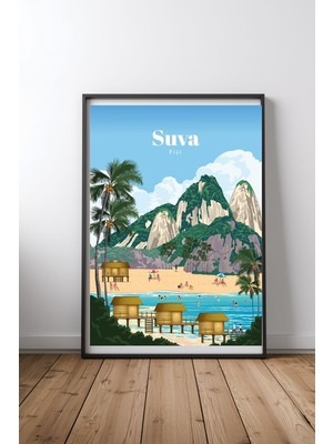 Keyf Home Travel To Fiji Siyah Çerçeveli Mdf Tablo Poster Salon Duvar Dekoru Hediye