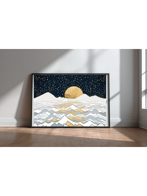 Keyf Home Golden Ocean Option2 Siyah Çerçeveli Mdf Tablo Poster Salon Duvar Dekoru Hediye