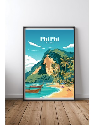 Keyf Home Travel To Phi Phi Siyah Çerçeveli Mdf Tablo Poster Salon Duvar Dekoru Hediye