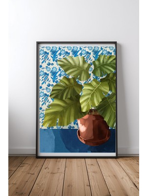 Keyf Home House Plant With Koi Paper Siyah Çerçeveli Mdf Tablo Poster Salon Duvar Dekoru Hediye