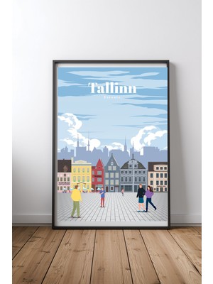Keyf Home Travel To Tallinn Siyah Çerçeveli Mdf Tablo Poster Salon Duvar Dekoru Hediye