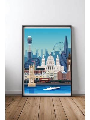 Keyf Home London Travel Poster Siyah Çerçeveli Mdf Tablo Poster Salon Duvar Dekoru Hediye