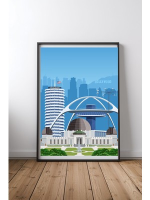 Keyf Home Los Angeles Travel Print Siyah Çerçeveli Mdf Tablo Poster Salon Duvar Dekoru Hediye