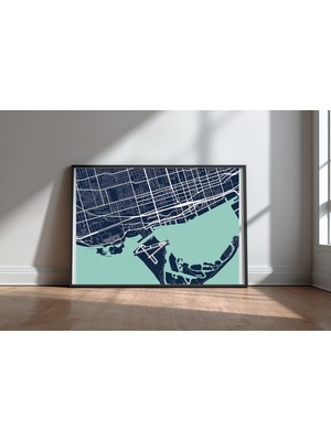 Keyf Home Toronto City Map Tile 6 Siyah Çerçeveli Mdf Tablo Poster Salon Duvar Dekoru Hediye