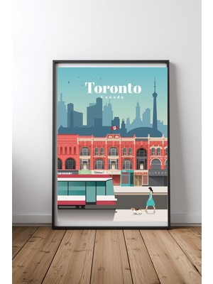 Keyf Home Travel To Toronto Siyah Çerçeveli Mdf Tablo Poster Salon Duvar Dekoru Hediye