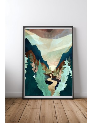 Keyf Home Sunrise Valley Siyah Çerçeveli Mdf Tablo Poster Salon Duvar Dekoru Hediye