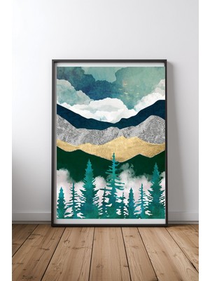 Keyf Home Misty Pines Iı Siyah Çerçeveli Mdf Tablo Poster Salon Duvar Dekoru Hediye