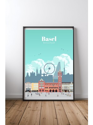 Keyf Home Travel To Basel Siyah Çerçeveli Mdf Tablo Poster Salon Duvar Dekoru Hediye