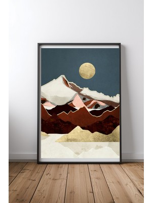 Keyf Home Rustic Mountains Siyah Çerçeveli Mdf Tablo Poster Salon Duvar Dekoru Hediye