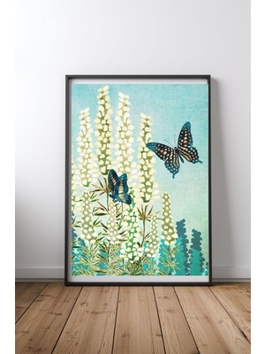 Keyf Home Butterfly Garden Siyah Çerçeveli Mdf Tablo Poster Salon Duvar Dekoru Hediye